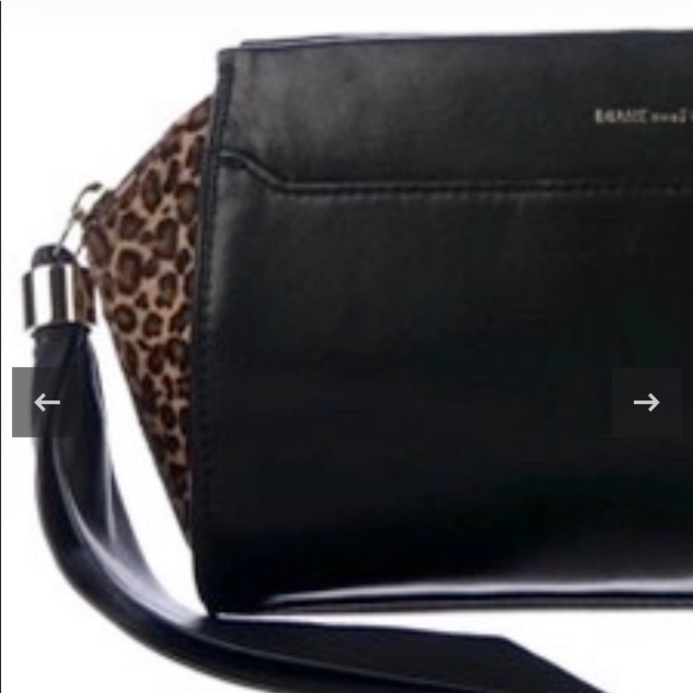 NIB Diane von Furstenberg Zip & Go Black Leather Clutch, Leopard Print Calf Hair - Picture 3 of 5